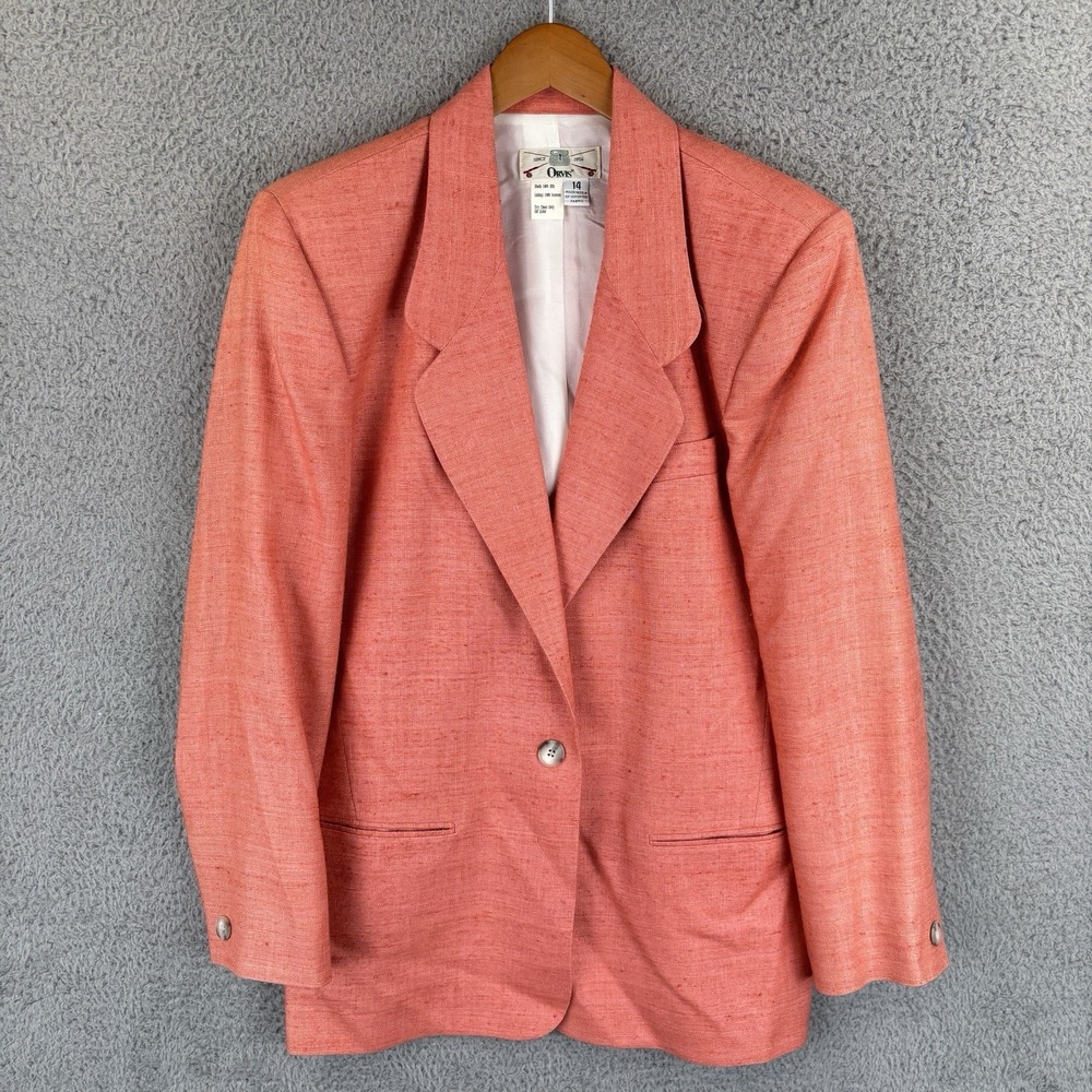 Vintage Orvis Silk Blazer Jacket Womens 14 Coral Lined Made USA